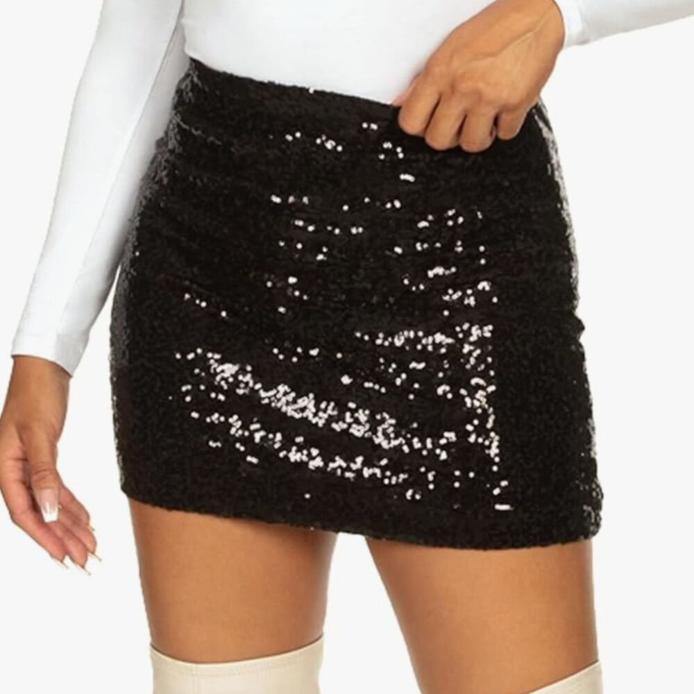 Tipsy Elves Black Sequin Skirt Medium Festive Party
